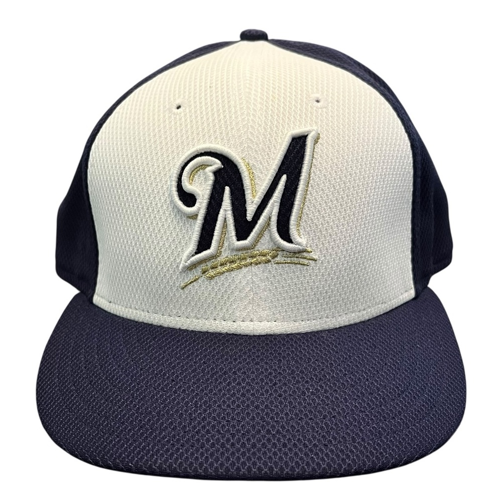 Milwaukee Brewers New‎ Era 59FIFTY Fitted Hat 7 1/4 Navy White Low Crown MLB Cap